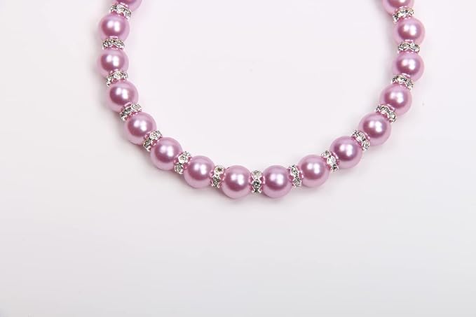 Dog Cat Pearls Necklace Collar with Bling Accessories and Ribbon Bow Pet Puppy Jewelry for Female Dogs Cats Small Medium (S, Purple)