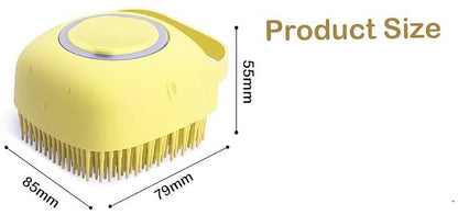 Pet Grooming Bath Massage Brush with Soap and Shampoo Dispenser Soft Silicone Bristle for Long Short Haired Dogs Cats Shower