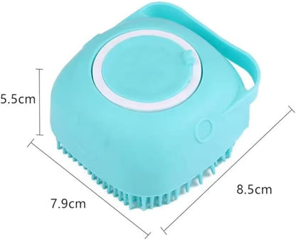 S.K PRODUCTION Pet Grooming Bath Massage Brush Scrubber with Shampoo and Soap Despenser Soft Silicone Bristle for Long Short Haired Cats Dogs Shower (Pink)