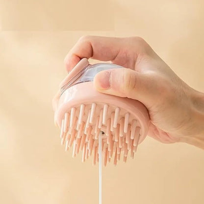 Dog Bath Brush Pet Shampoo Brush Silicone Puppy Brush Dog Shower Brush with Soap Dispenser Grooming Shower Brush (Grey)