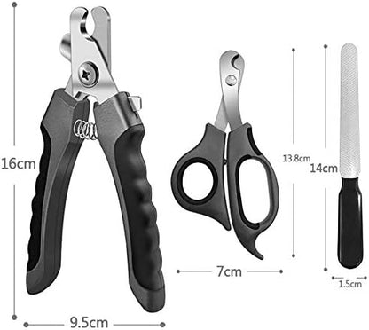 Pet Nail Clippers and Trimmers Set Safety Guard to Avoid Over Cutting Razor Sharp Blades Grooming Tool for All Small Large Dog Cat (Grey)