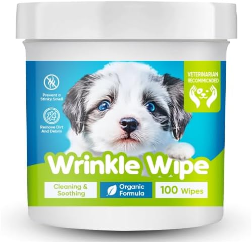Wrinkle Wipes French Bulldog, Natural Ingredients Dog Face Wipes Dog Wipes for English Bulldog Cleaning & Soothes on Wrinkles, Folds, Tail Pockets
