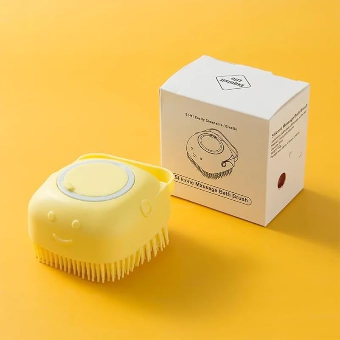 Pet Bath Brush Pet Scrubber for Bath Dog Shampoo Brush Dog Bathing Brush Pet Bubble Brush with Silicone Handle for Short Long Haired Dogs and Cats Cepillo de baño para perros (Yellow)