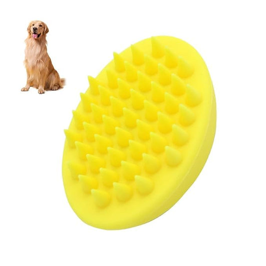 Pet Dog Wash Brush, Bog Bath Brush Soft Silicone Soothing Massage Rubber Grooming Brush Self Clean for Long Short Haired Dogs Cats Grooming Bath Supplies (Yellow)