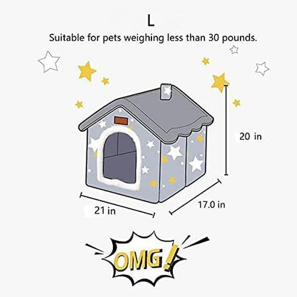 Dog House Indoor, Foldable Soft Kennel Bed Warm Cat Nest Puppy Cave with Cushion for Small Medium Large Dogs Cats (L-Within 30 lbs)