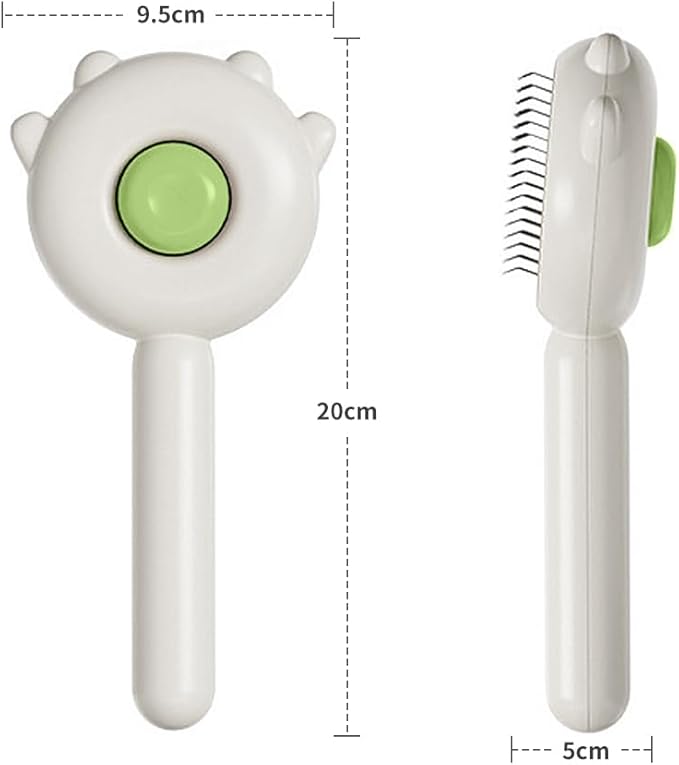 Indoor Universal Brush for Cats and Dogs, Self-Cleaning Pet Hair Brush with Release Button for Grooming Kittens and Puppies (green)
