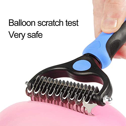 pets grooming tools (PPGT-001 blue) Dog and Cat Dematting Deshedding Brush Tool- Premium Pet Dematting Comb – Exceptional Grooming Accessory for Pets