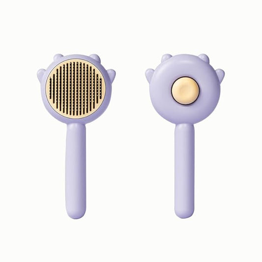Cat Brush with Release Button, Dog Pet Hair Cleaner Brush with Massage Particles, Removes Loose hair & Tangles, Skin Friendly & Promote Circulatio (Purple)