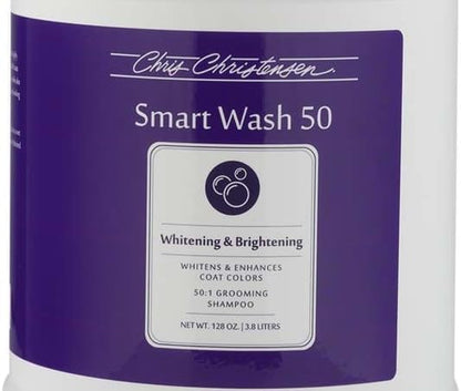 Chris Christensen SmartWash50 Whitening & Brightening Ultra Concentrated Dog Shampoo, Makes up to 50 Bottles, Groom Like a Professional, Lavender Fragrance, Made in USA, 1 gal