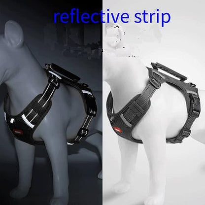 Dog Harness, No Pull Service Vest, Reflective Strips, Control Handle, Soft Padded, Adjustable and Comfortable for Easy Walking (Black), Medium
