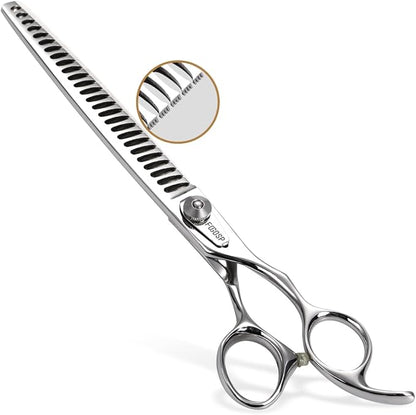 Professional Thinning Shears for Dogs with Micro Serrated Edge 8 inch Dog Grooming Scissors Long Chunkers Shears Japan 440C 70% Thinning Rate 26 Teeth(8in)