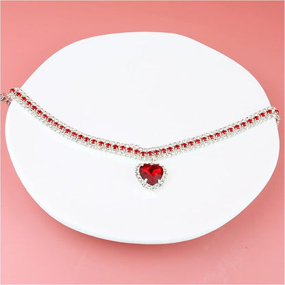 Pet Collar Accessories Cat and Dog Collar Love Pendant Three Row Diamond Necklace Adjustable Collar (7.8-9.8IN)