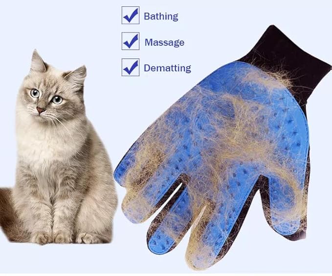 Pet Hair Remover Glove - Gentle Grooming Brush - Deshedding - Massage Mitt with Enhanced Five Finger Design - Perfect for Dogs & Cats Long Short Fur - 1 Pack (Blue), 1.0 Count