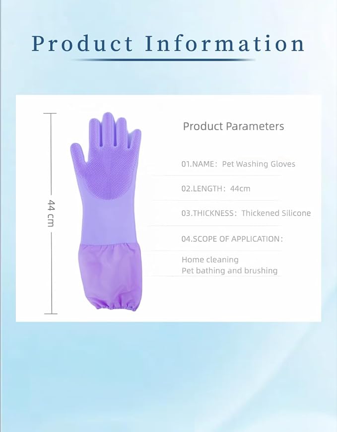 Pet Grooming Gloves with Brush,Lengthened Silicone Gloves, High-Density Massage Column Design, Suitable for Bathing and Massaging Cats and Dogs at Home or in Pet Stores