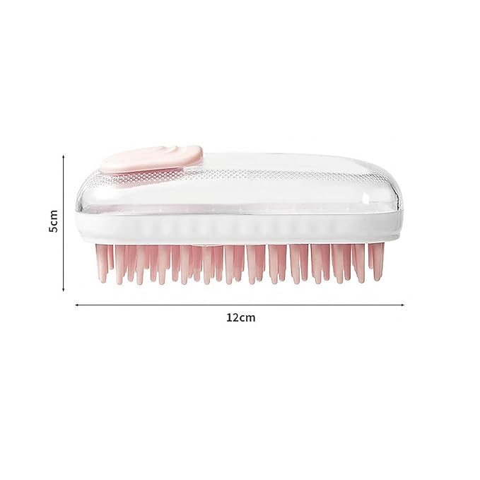 Pet Grooming Brush with Silicone Bristles, Massage Scrubber for Dogs & Cats, White and Pink (Pink)