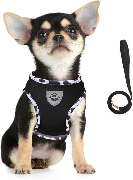 FEimaX Dog Harness and Leash Set for Walking, Soft Mesh Adjustable Easy Control Lightweight Cat Vest Harnesses with Reflective Strips, Escape Proof Small Dogs Cats Vests