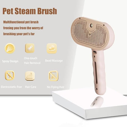 3 - in - 1 Pet Steam Brush for Cats & Dogs - Suitable for All Hair Types! One - Click Spray; Comfortable Massage; Superior Deshedding & Skin Care; Quiet Operation at ≤36dB (Pink)