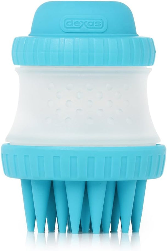 Dexas ScrubBuster Silicone Dog Washing Brush with Built-in Shampoo Reservoir, Blue, One Size (PW73022-312)