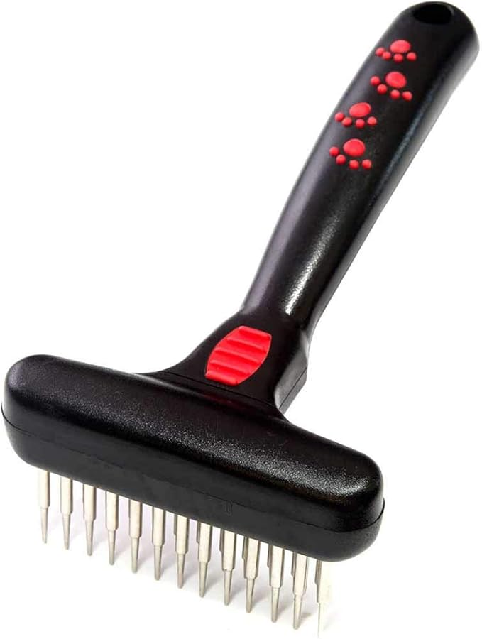 RYAN'S PET SUPPLIES Paw Brothers Magic Spring Undercoat Rake for Dogs, Professional Grade, Spriing Loaded Pins, Comfort Grip, 6.8 in