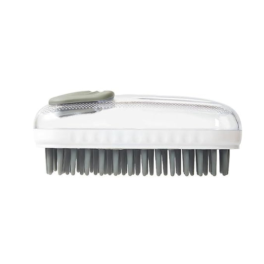 Pet Grooming Brush with Silicone Bristles, Massage Scrubber for Dogs & Cats, White and Pink (Gray)