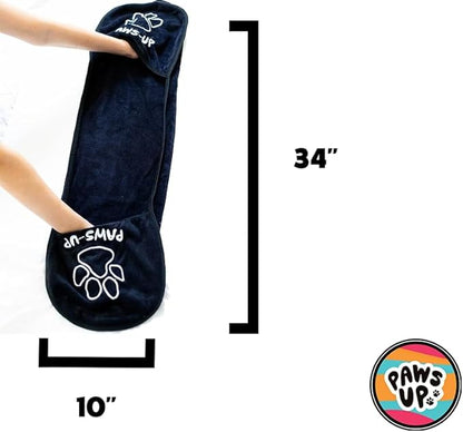 XL Paw Cleaning Towel for Dogs removes mud Dirt Grass Sand allergens Machine Washable Microfiber Also Great for a Quick Dry Puppy Bath Towel with Two Hand Pockets. 34” X 10” XL (Black)