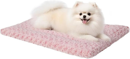 Washable Dog Bed Mat Reversible Dog Crate Pad Soft Fluffy Pet Kennel Beds Dog Sleeping Mattress for Large Jumbo Medium Small Dogs, 29 x 18 Inch, Pink