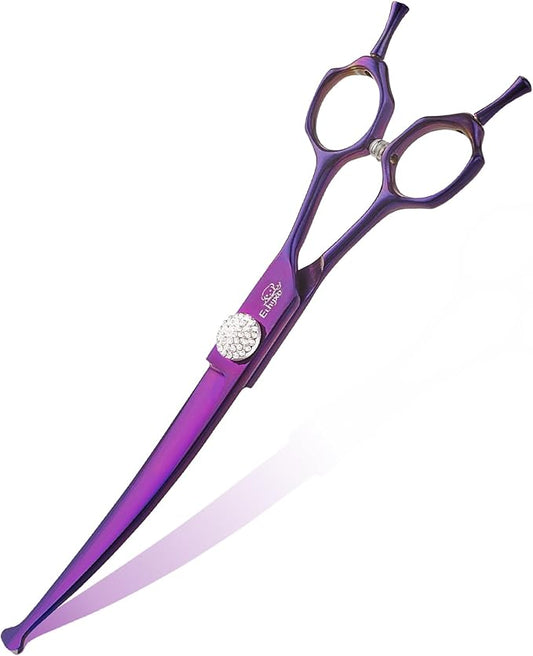 7" Curved Dog Grooming Scissors – Professional 440C Stainless Steel Pet Shears with Safety Round Tips and Sharp Blades for Body Facial Nose Ear and Paw Hair Easy Use