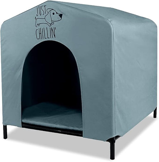 Floppy Dawg Just Chillin’ Portable Dog House. Elevated Pet Shelter for Indoor and Outdoor Use. Made of Water Resistant Breathable Oxford Fabric. Easy to Assemble and Lightweight. 24"L x 23"W x 25"H