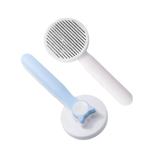 Self-Cleaning Pet Shedding Brush - Gentle Massage Brush For Dogs And Cats Reduces Shedding By 90%, One-Piece Press Design Separates Hair With Ease, 3 Colors (Blue, Pink, Gray) (Blue)