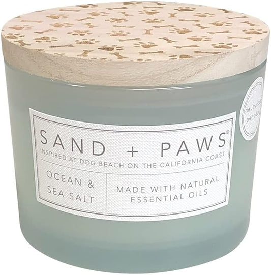 Sand + Paws Scented Candle - Ocean & Sea Salt –Luxurious Air Freshening Jar Candles Neutralize pet Odors and Enhance Home décor – 100% Cotton Lead-Free Wicks - 12 oz