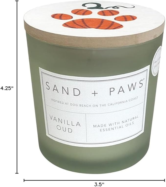 Sand + Paws Scented Candle - Vanilla Oud - Additional Scents and Sizes –Luxurious Air Freshening Jar Candles Neutralize pet Odors and Enhance Home décor – 100% Cotton Lead-Free Wicks - 21 oz