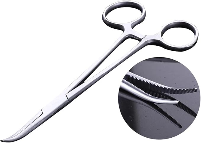 Hemostatic Forceps, Stainless Steel Dog Cat Pet Scissors Ear Hair Clamp Fishing Scissors Tools (18CM bent)