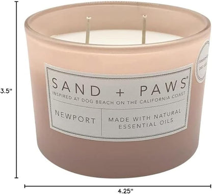 Sand + Paws Scented Candle - Newport - Additional Scents and Sizes –Luxurious Air Freshening Jar Candles Neutralize pet Odors and Enhance Home décor – 100% Cotton Lead-Free Wicks - 12 oz