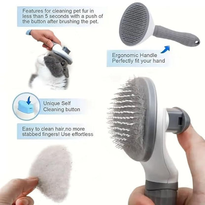 Self-Cleaning Pet Grooming Brush for Dogs & Cats - Bent Needle Bristles for Shedding & Massage - Easy to Clean, Durable Design (Blue)