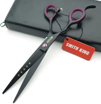 Professional Dog Grooming Shears Set Dogs Straight & thinning & Curved scissors & chunkers Scissorswith comb in 1 Set for Right-handed & Left-handed (7 in. Black Left-handed)