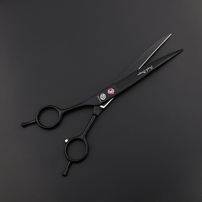 Purple Dragon 7.0" Left Handed Dog Grooming Hair Cutting Scissor &Curved &Thinning Shear with Bag - for Mancinism Pet Groomer or Family DIY (Black)