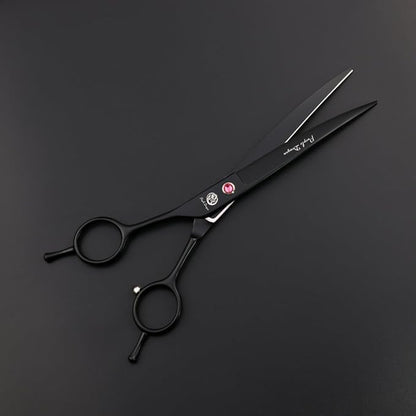 Purple Dragon 7.0" Left Handed Dog Grooming Hair Cutting Scissor &Curved &Thinning Shear with Bag - for Mancinism Pet Groomer or Family DIY (Black)