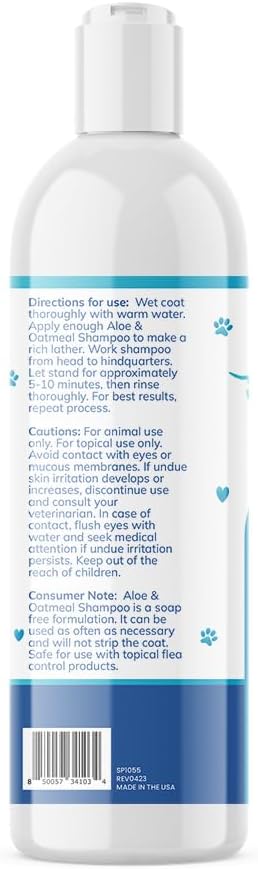 Replenish Aloe and Oatmeal Dog Shampoo - Hypoallergenic Pet Shampoo for Allergies & Sensitive Skin, Medicated Dog Shampoo for Itching Relief & Oatmeal Bath for Dogs Dry Flaky Skin Treatment – 12 Oz