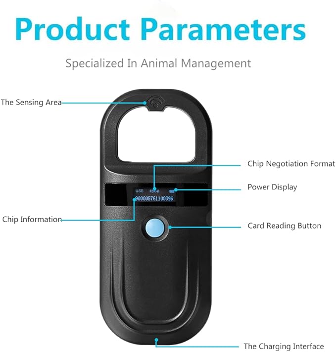 Microchip Reader, Pet Microchip Scanner with Display Screen Supports FDXB (ISO11784 / 11785) and EMID, Scanner for Dogs Cats Pigs Animal (Black)