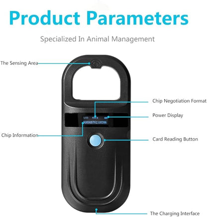 Microchip Reader, Pet Microchip Scanner with Display Screen Supports FDXB (ISO11784 / 11785) and EMID, Scanner for Dogs Cats Pigs Animal (Black)