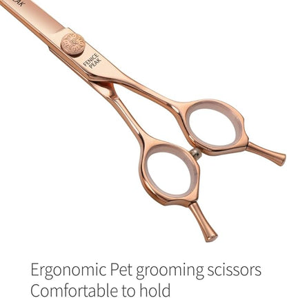 Fenice Peak Curved Dog Grooming Scissors Champagne Gold 440C Stainless Steel Professional Pet Cutting Shears Safety Trimming Shearing for Dogs and Cats
