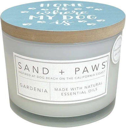 Sand + Paws Scented Candle - Gardenia - Additional Scents and Sizes –Luxurious Air Freshening Jar Candles Neutralize pet Odors and Enhance Home décor – 100% Cotton Lead-Free Wicks - 12 oz
