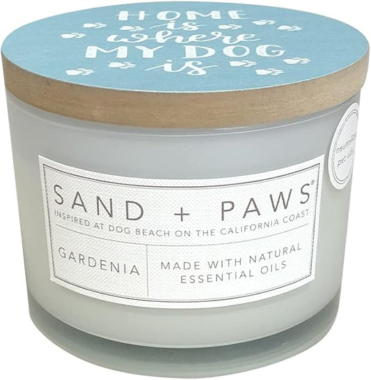 Sand + Paws Scented Candle - Gardenia - Additional Scents and Sizes –Luxurious Air Freshening Jar Candles Neutralize pet Odors and Enhance Home décor – 100% Cotton Lead-Free Wicks - 12 oz