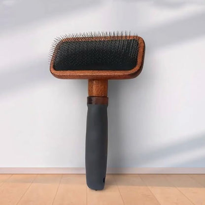 Vintage Wooden Pet Grooming Brush, Professional Slicker Brush for Dogs and Cats, Wood Handle with Metal Bristles