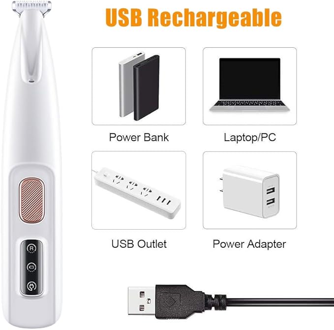 MiOYOOW Dog Clippers, Low Noise Dog Paw Trimmer USB Rechargeable Pet Shaver with LED Light & Widen Blade for Grooming Pet Paws, Eyes, Ears, Face Hair
