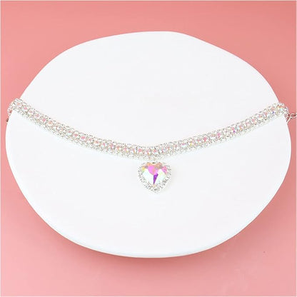 Pet Collar Accessories Cat and Dog Collar Love Pendant Three Row Diamond Necklace Adjustable Collar (7.8-9.8IN)
