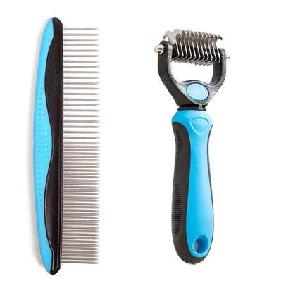 Pet Dematting Tool 2 Pack Double Sided Undercoat Rake & Dematting Comb for Cats and Dogs for Detangling Matted or Knotted Undercoat Hair (Blue & Black, Small)