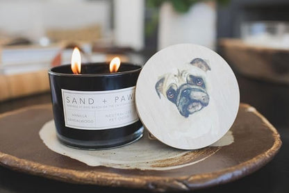 Sand + Paws Scented Candle - Vanilla Sandalwood –Luxurious Air Freshening Jar Candles Neutralize pet Odors and Enhance Home décor – 100% Cotton Lead-Free Wicks - 12 oz