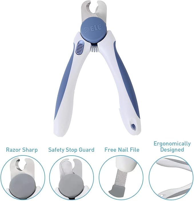 Pet Nail Clipper - Pet Grooming Tool for Nail Clipping and Trimming - Suitable for Dogs and Cats, Equipped with a Safety Guard and Razor Sharp Blade for Precision - plus a Bonus Free Nail File (Blue)