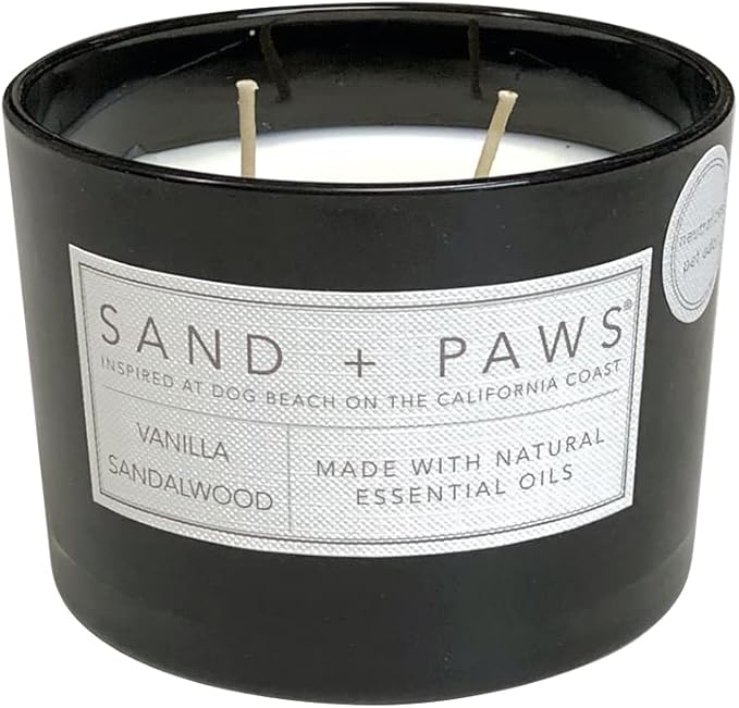 Sand + Paws Scented Candle - Vanilla Sandalwood –Luxurious Air Freshening Jar Candles Neutralize pet Odors and Enhance Home décor – 100% Cotton Lead-Free Wicks - 12 oz